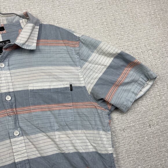 O'Neill Shirt Men M Classic Fit Blue / Orange Strip Button Up Short Sleeve Surf* - Picture 2 of 16